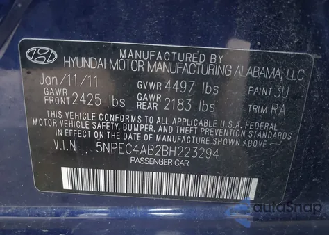 2011 Hyundai Sonata Se 2.0T from USA, damaged, VIN 5NPEC4AB2BH223294